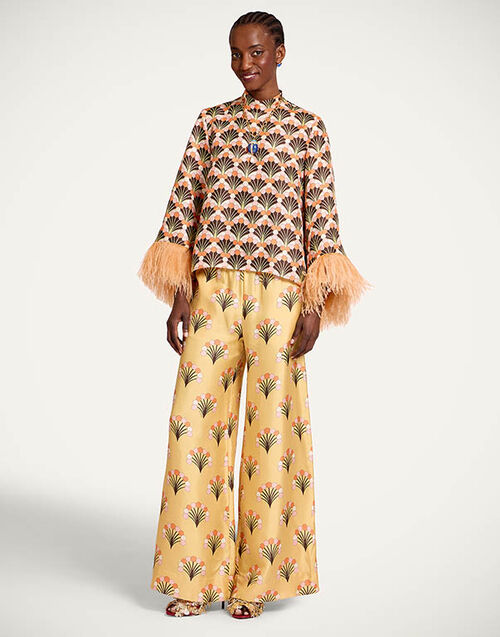 La DoubleJ Palazzo Pants Florette Yellow TRO0003SIL001FLO05YE02