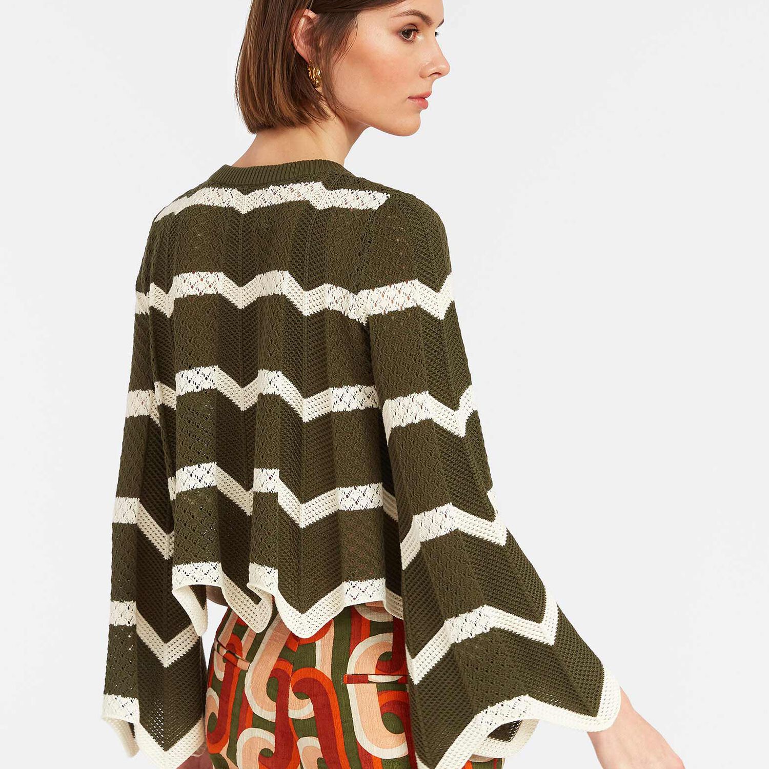 La Doublej Chevron Crop Sweater In Solid Camouflage