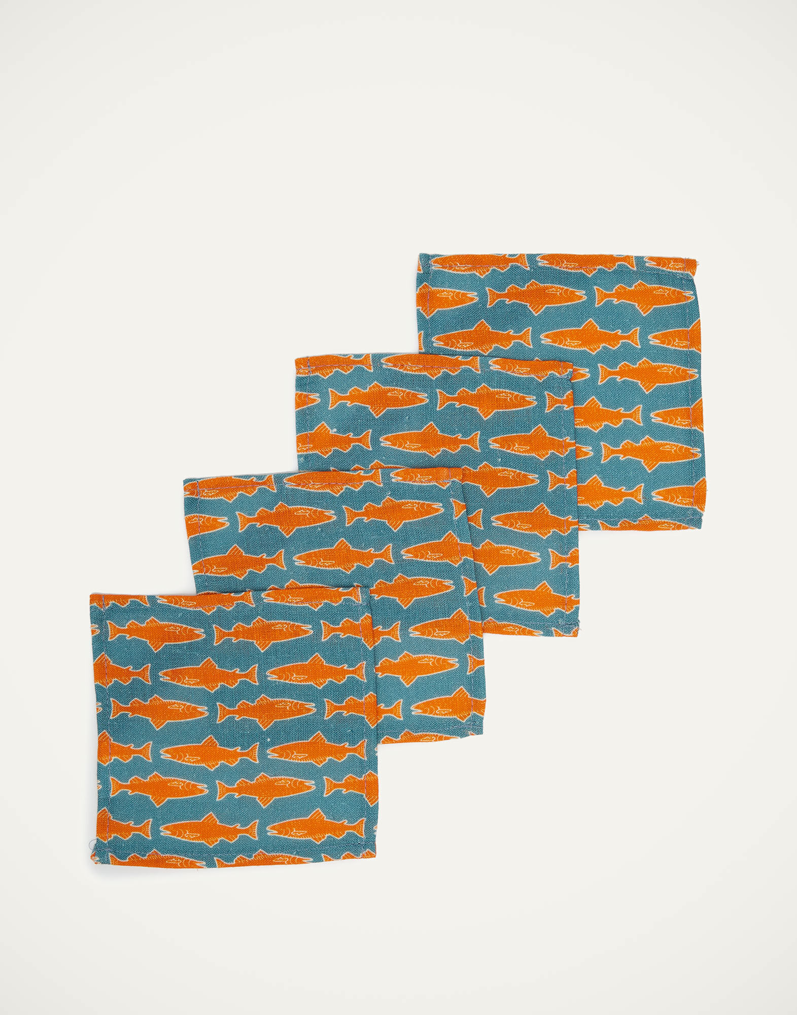 La DoubleJ Small Napkins Set Of 4 Como Fish Blue Small NAP0007LIN005CMF0008