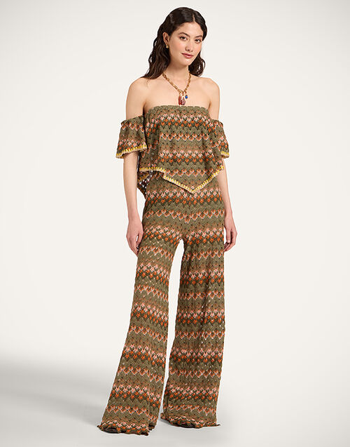La DoubleJ Palazzo Pants Multicolor Green & Orange TRO0003COT091SOLIDGR02