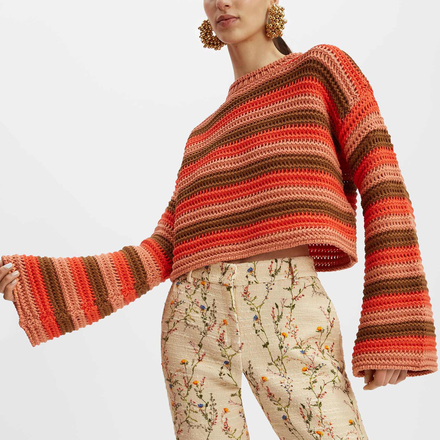 Shop La Doublej Crop Sweater In Multicolor Red