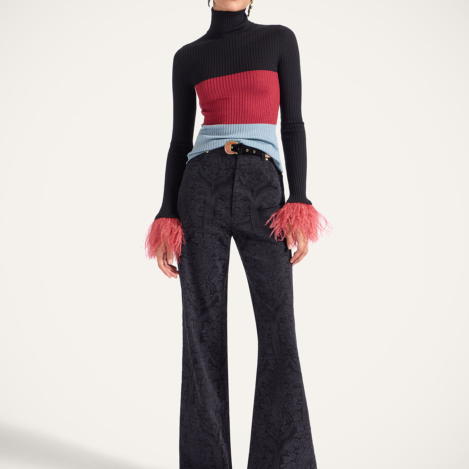 La Doublej Feather-trimmed Ribbed Top