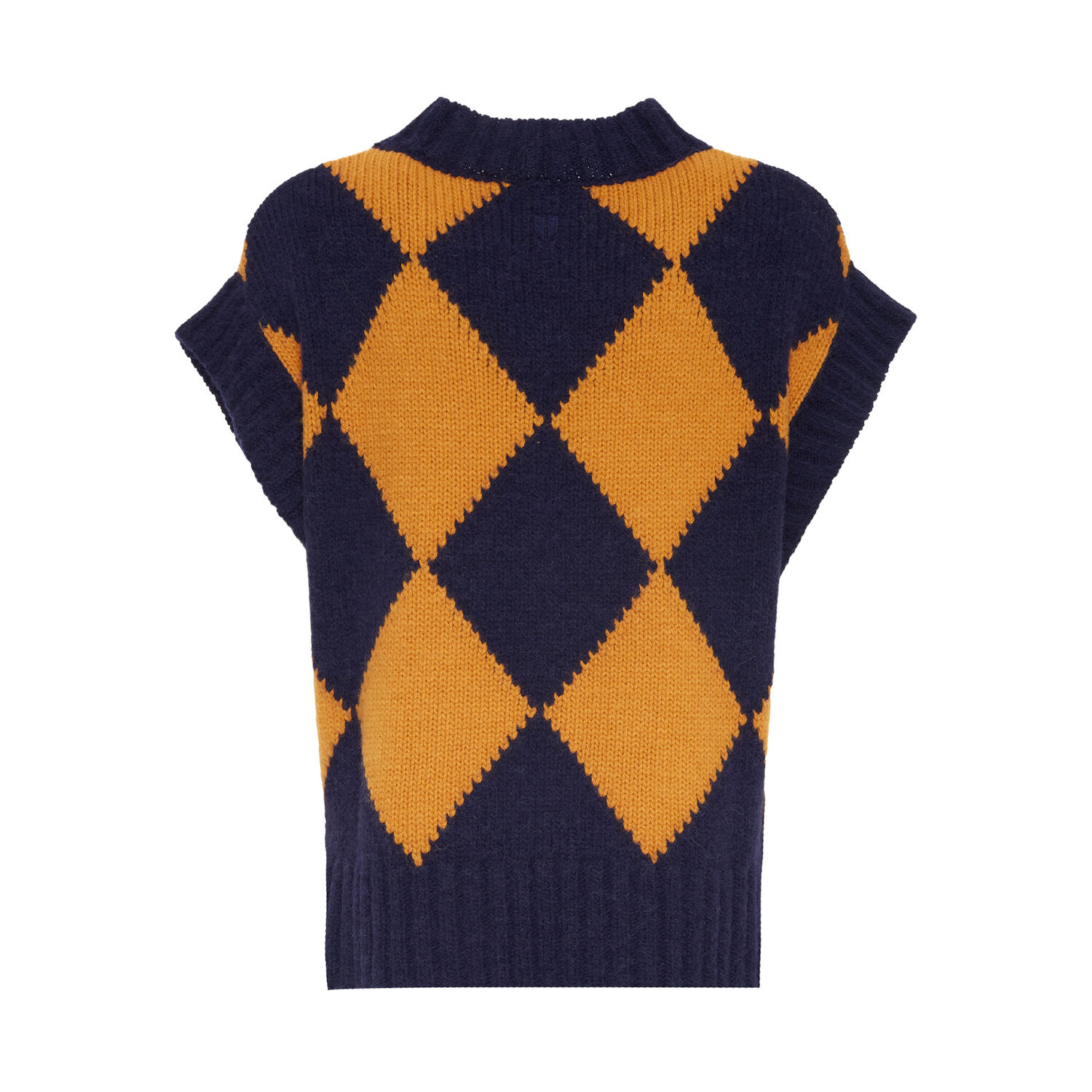 La Doublej Argyle Gilet In Navy & Yellow