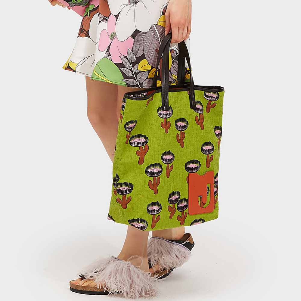 LaDoubleJ Shopper Tote Bag Chirpy Cactus Verde BAG0006COT005CHI0002