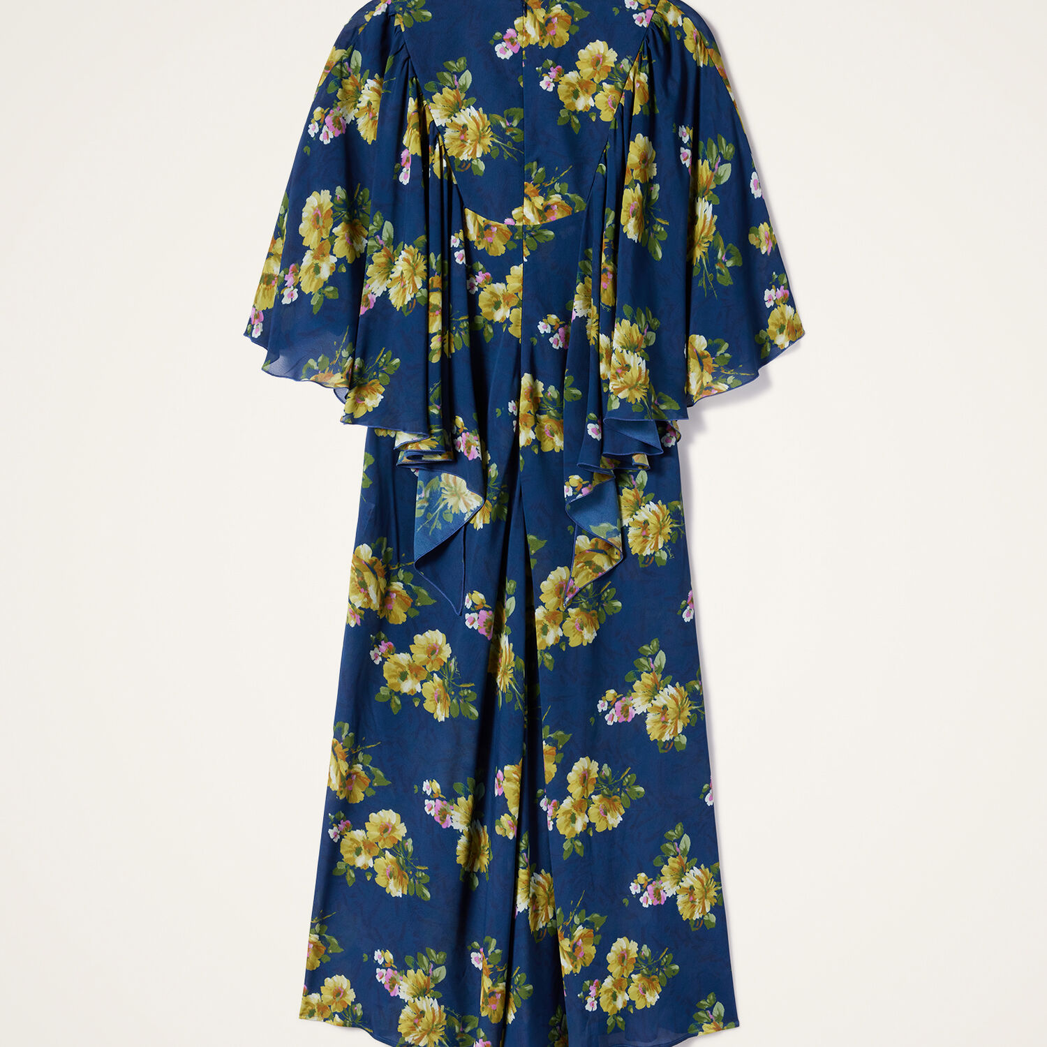 La Doublej Floral-print Cape-sleeve Maxi Dress In Blue