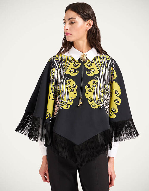 La DoubleJ Reversible Mini Poncho Top Lemuria Placée Black SCA0077VIS011LEM02BL01
