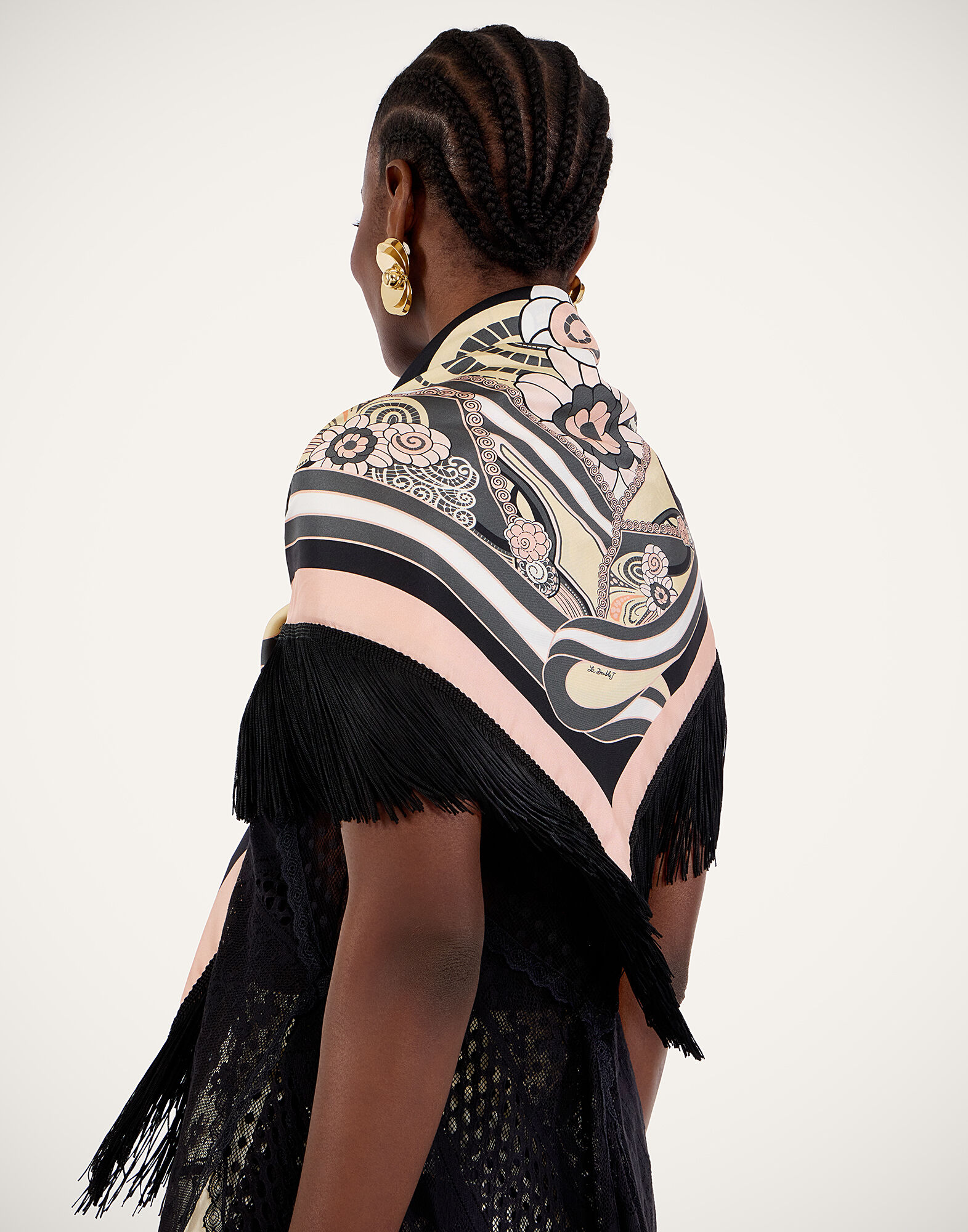 La DoubleJ Reversible Fringe Foulard 90 Ambrosia Plac&eacute;e Pale Pink SCA0073SIL006AMB03PI02