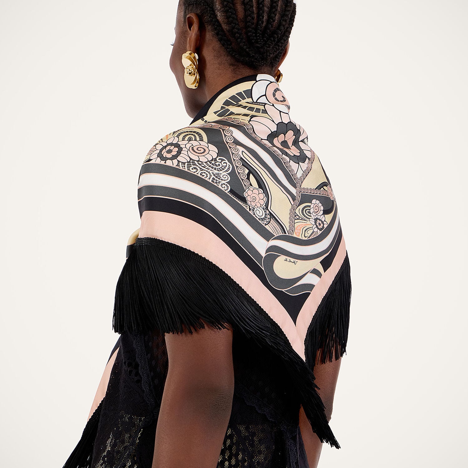  La Doublej Foulards & Scarves Gend - Reversible Fringe Foulard 90 Ambrosia Placée Pale Pink One Size 100% Silk 