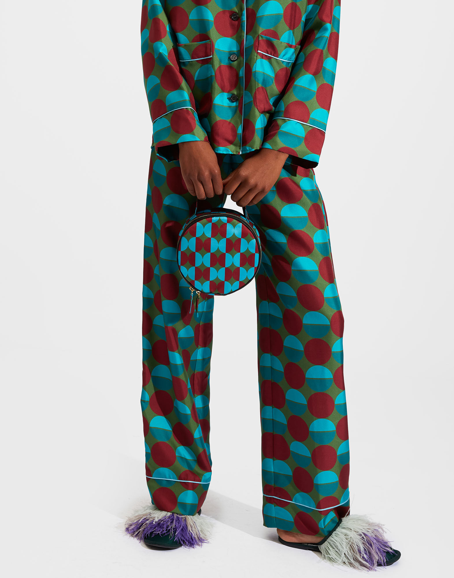 La DoubleJ Round Pochette Mezzaluna Green BAG0040RAS006MEZ0004