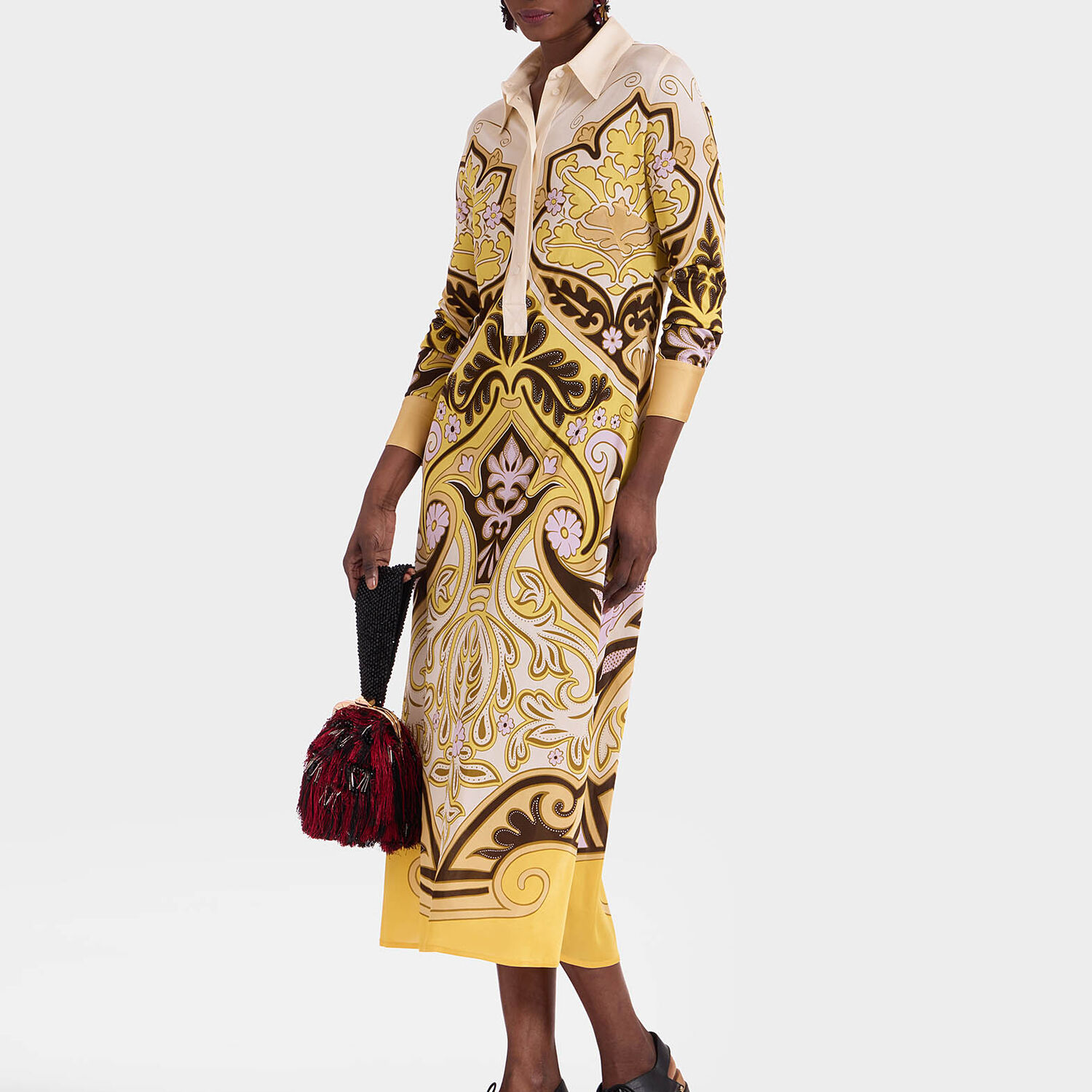 La Doublej Perry Printed Midi Dress In Spells Placée Yellow