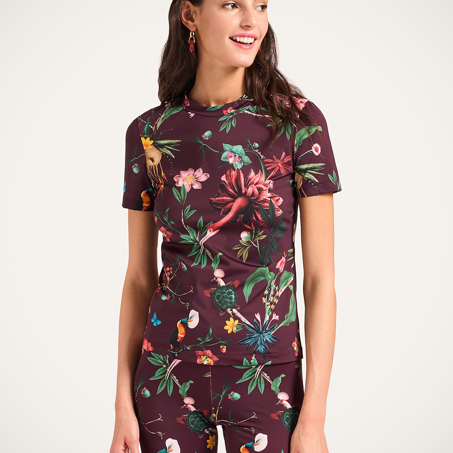  La Doublej T-shirts & Sweatshirts Women - Jazzercize T-shirt Zooflora Burgundy M 83% Polyamide 17 % Elastane 