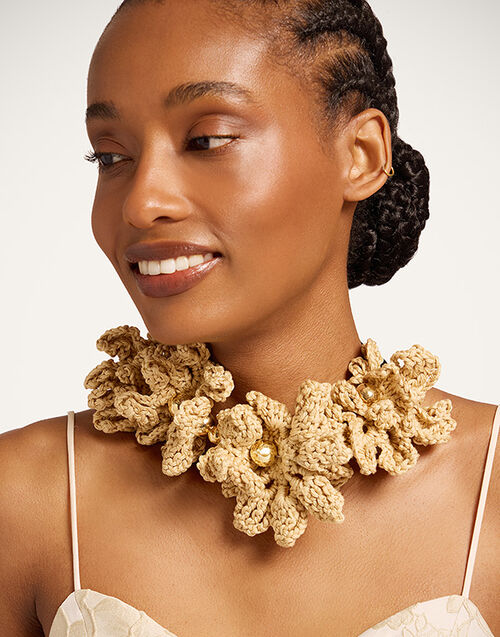 La DoubleJ Bonanza Choker Beige Cotton Crochet NEC0062CRH001MUL60BR01
