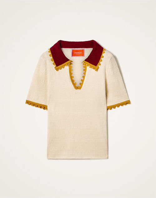 La DoubleJ Picket Polo Top Solid White PUL0273KNI154SOLIDWH01