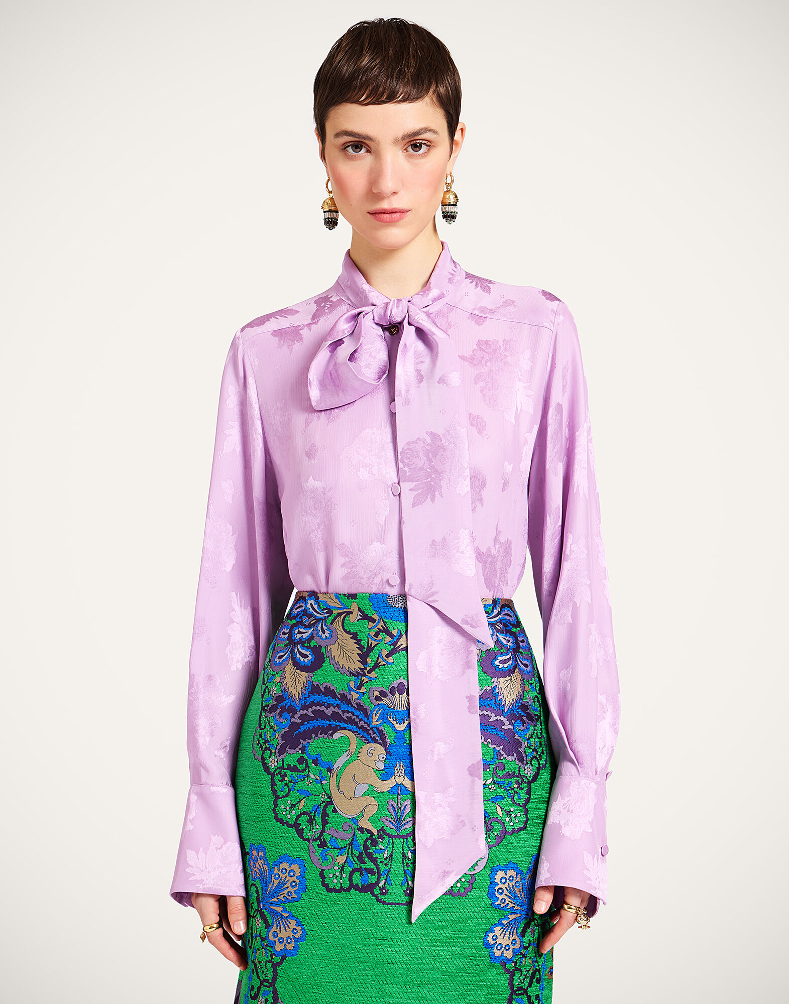 La DoubleJ Ascot Shirt Solid Lilac SHI0155JCQ133SOLIDPU02