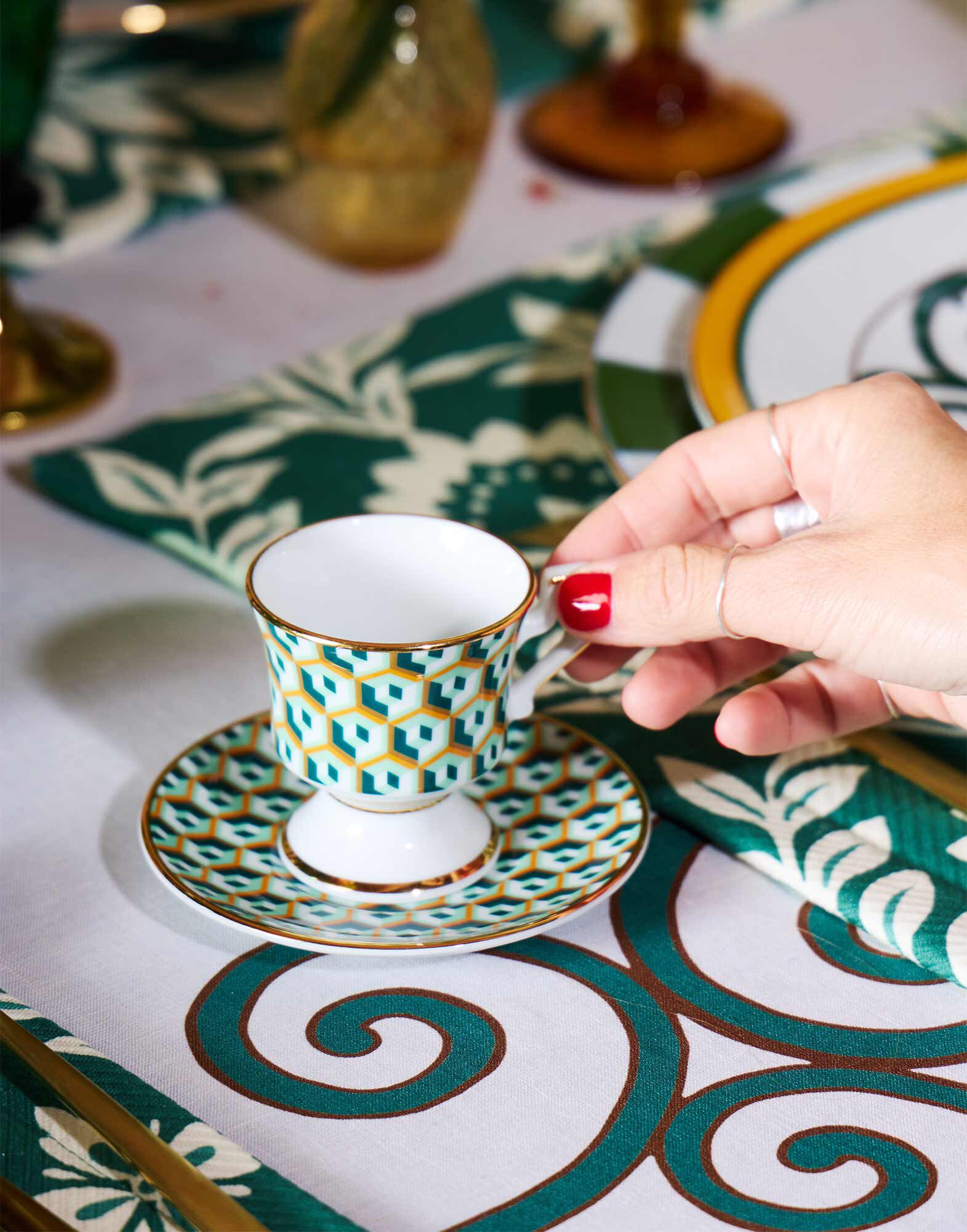 La DoubleJ Espresso Cup & Saucer Set of 2 Cubi Verde DIS0007CER001CUB0007