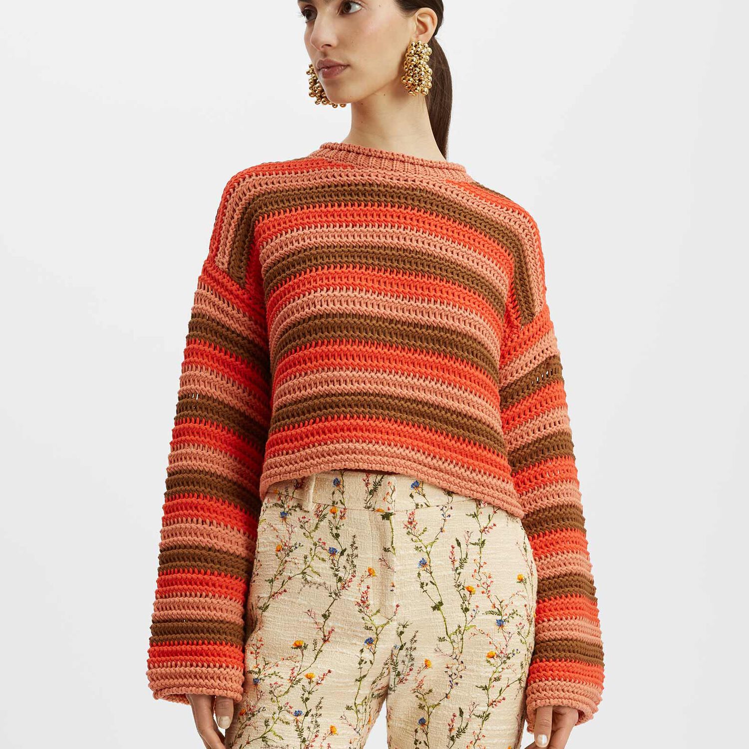 La Doublej Cropped Sweater In Multicolor Red