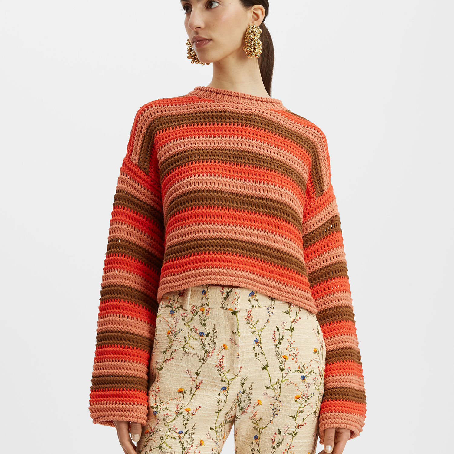 Shop La Doublej Crop Sweater In Multicolor Red