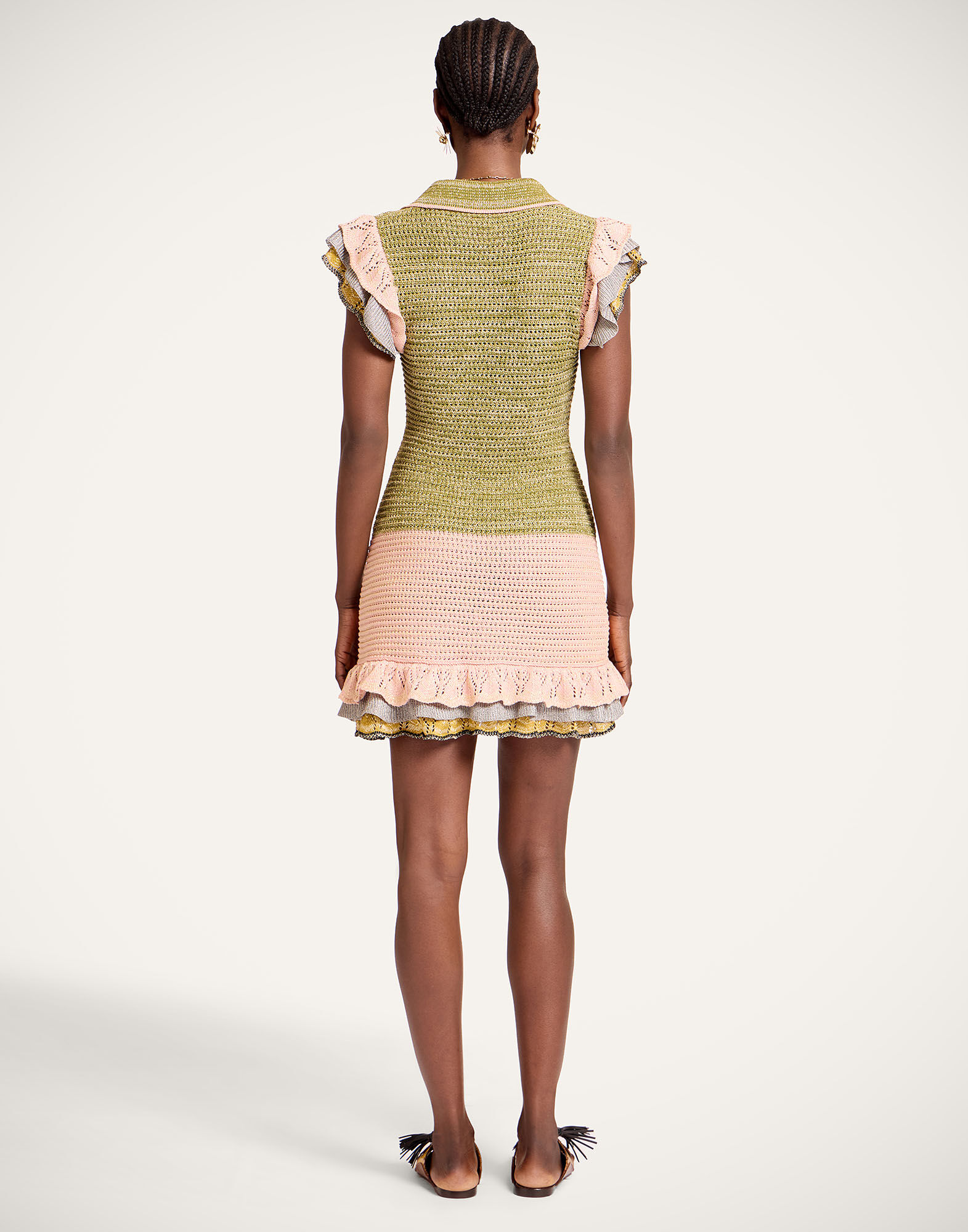 La DoubleJ Eight Counts Mini Dress Color Block Green & Pink DRE1059KNI199VA488GR12