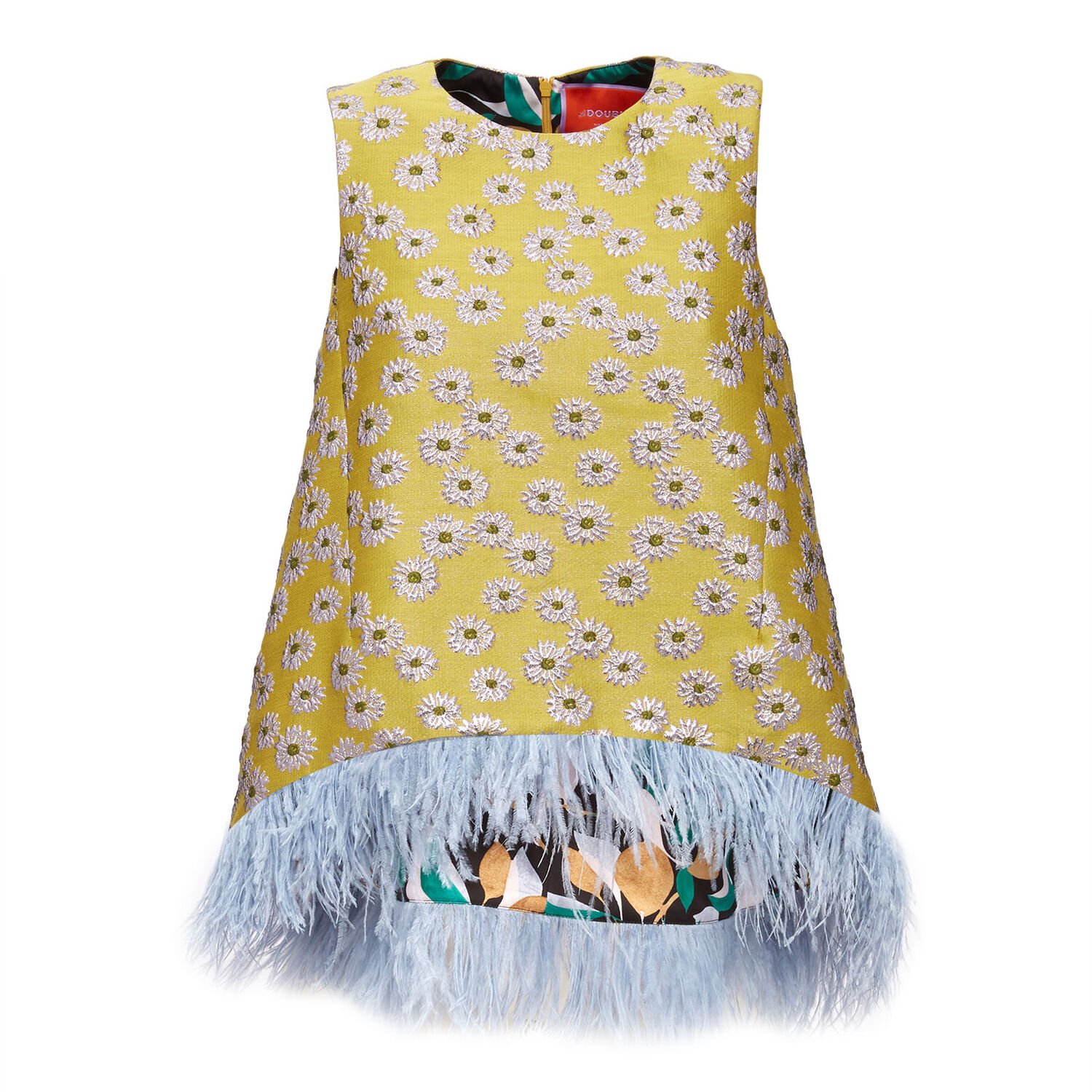 La Doublej La Scala Metallic Feather-trimmed Brocade Top In Margarita