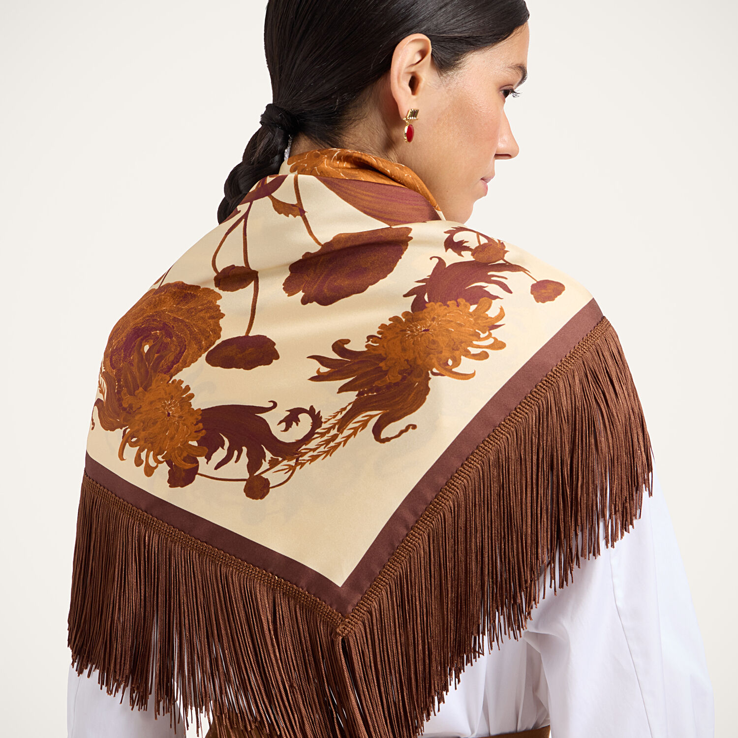 La Doublej Reversible Fringe Foulard 90 In Coven Placée Buttercream