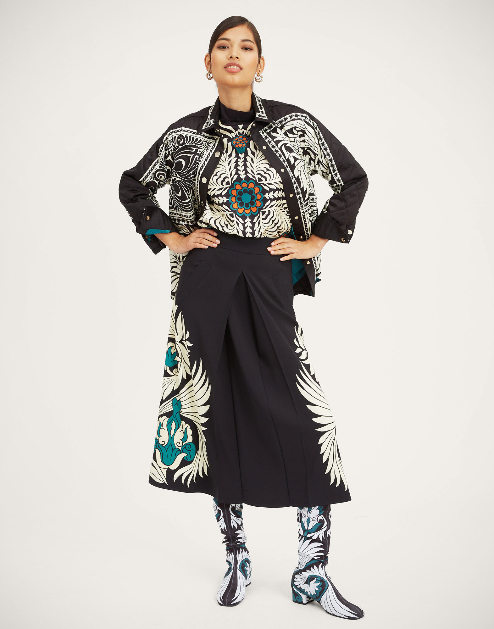 La DoubleJ Iris Shirt Jacket Mix Tiles Plac&eacute;e Black JAC0090POL002MIX01BL01