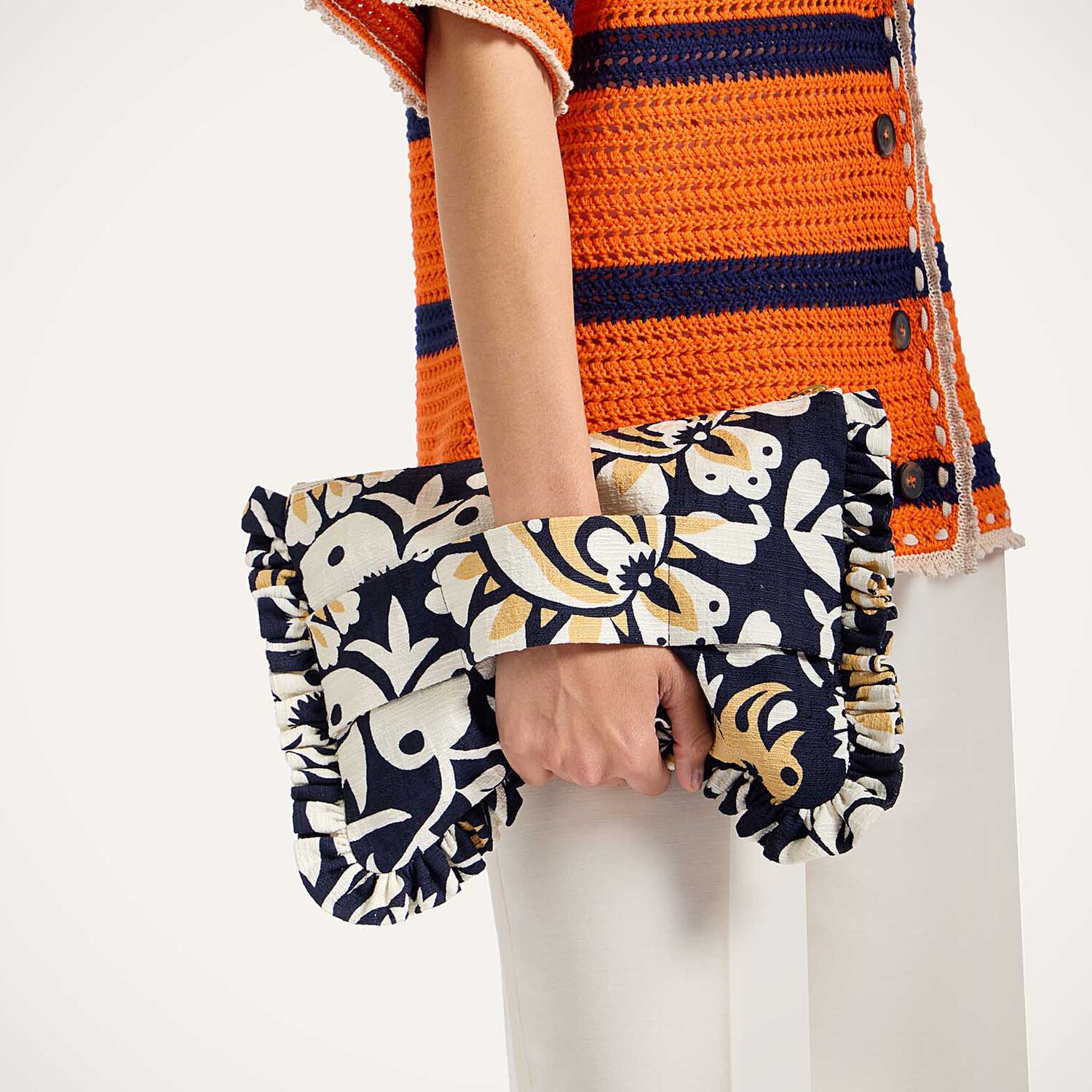 La Doublej Floral-print Ruffled Clutch Bag In Multi