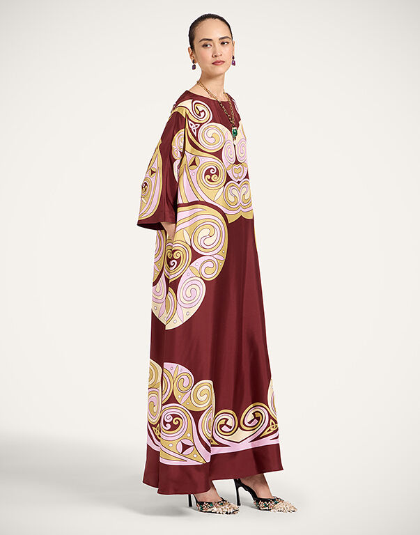 La DoubleJ Muumuu Dress Round Neck Kells Swirl Plac&eacute;e Burgundy DRE0574SIL006KLS01RE07