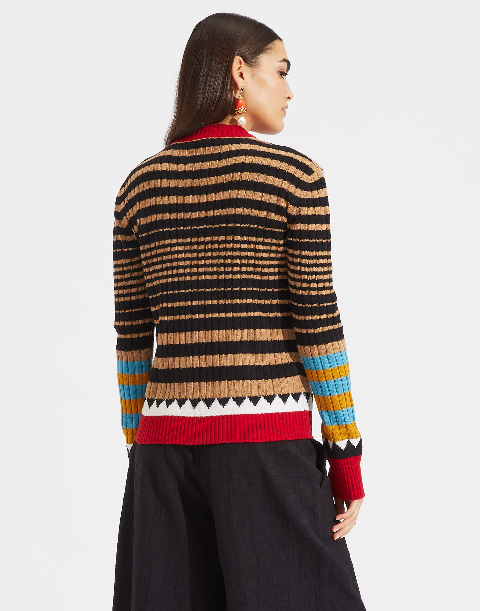 LaDoubleJ Striped Crew Neck in Cammello mix Cammello mix PUL0001KNI001RIG0005