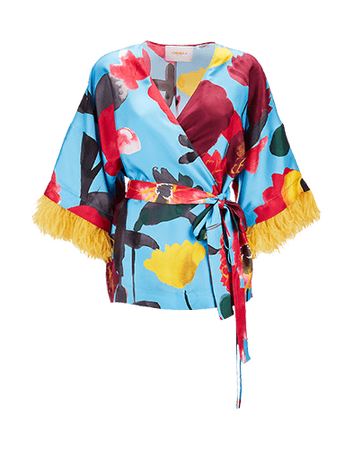 LaDoubleJ Kimono Top (With Feathers) Prom Azzurro SHI0041SIL001PRO0002