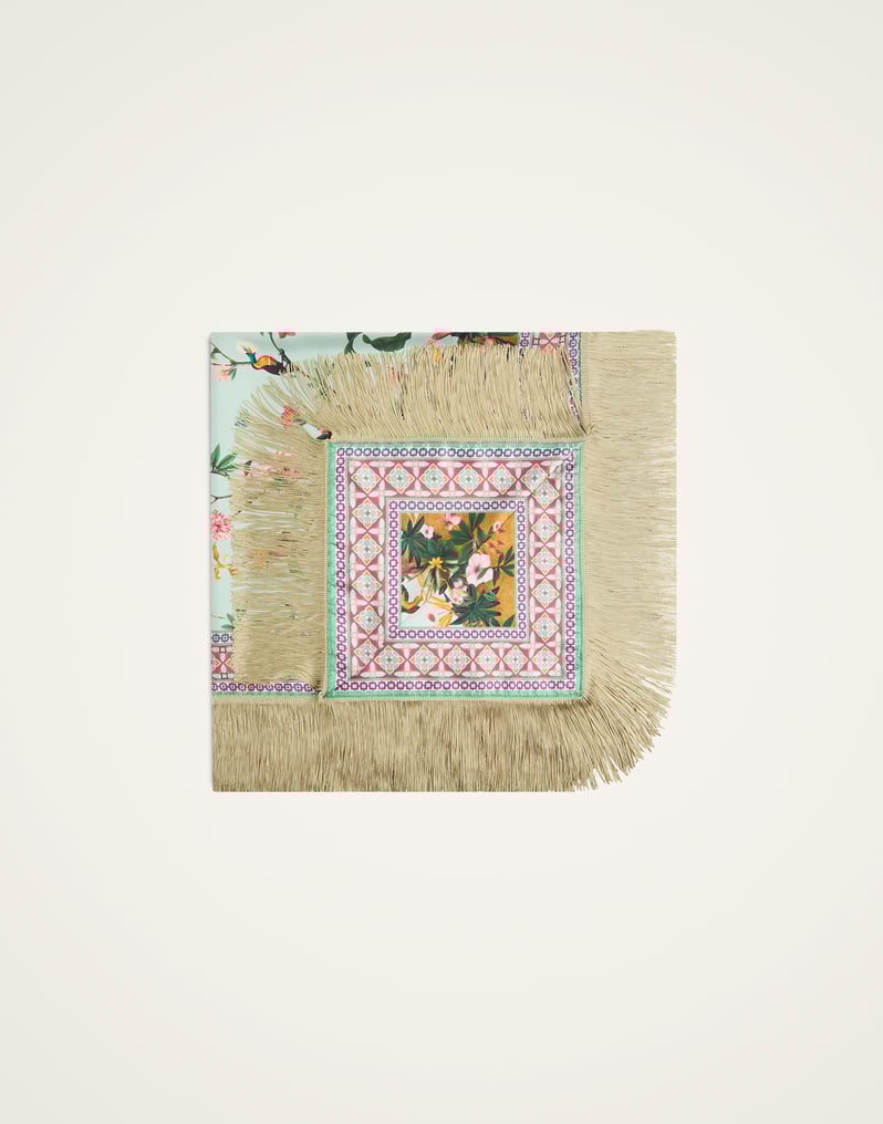 La DoubleJ Reversible Fringe Foulard 90 La DoubleJ Reversible Fringe Foulard 90 Zooflora Placée Light Blue SCA0073SIL006ZOF06BU01