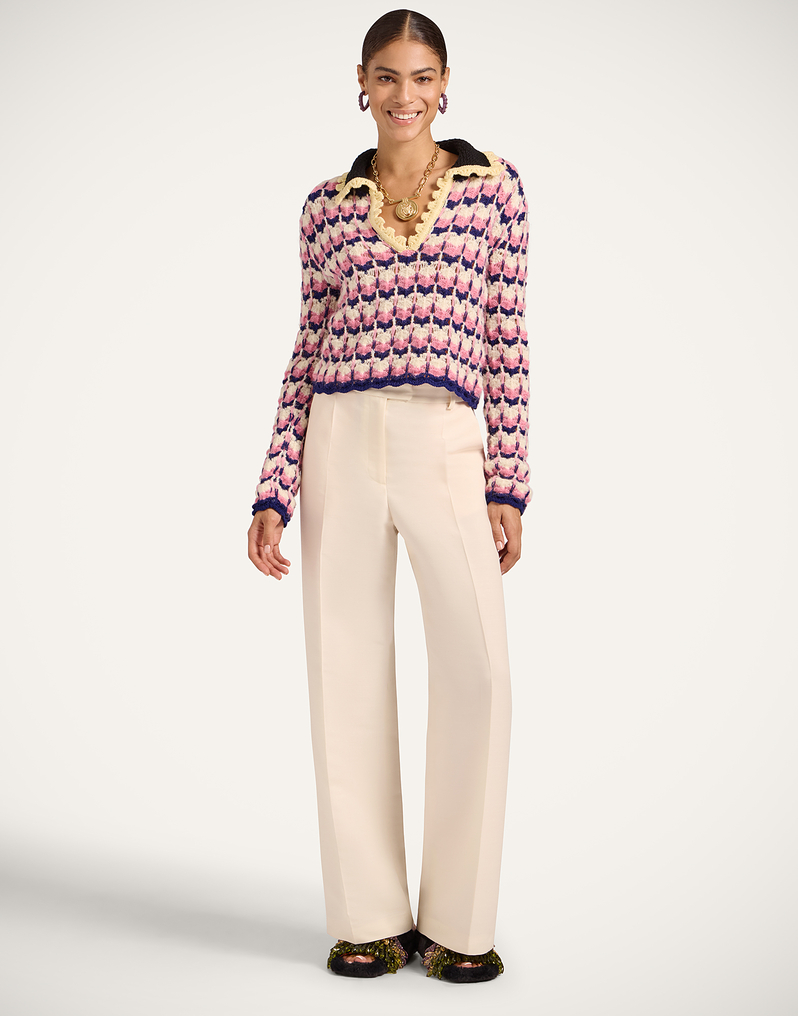 La DoubleJ Long Sleeves Picket Polo Shirt La DoubleJ Long Sleeves Picket Polo Shirt Multicolor Pink & White PUL0293KNI168VA409PI01