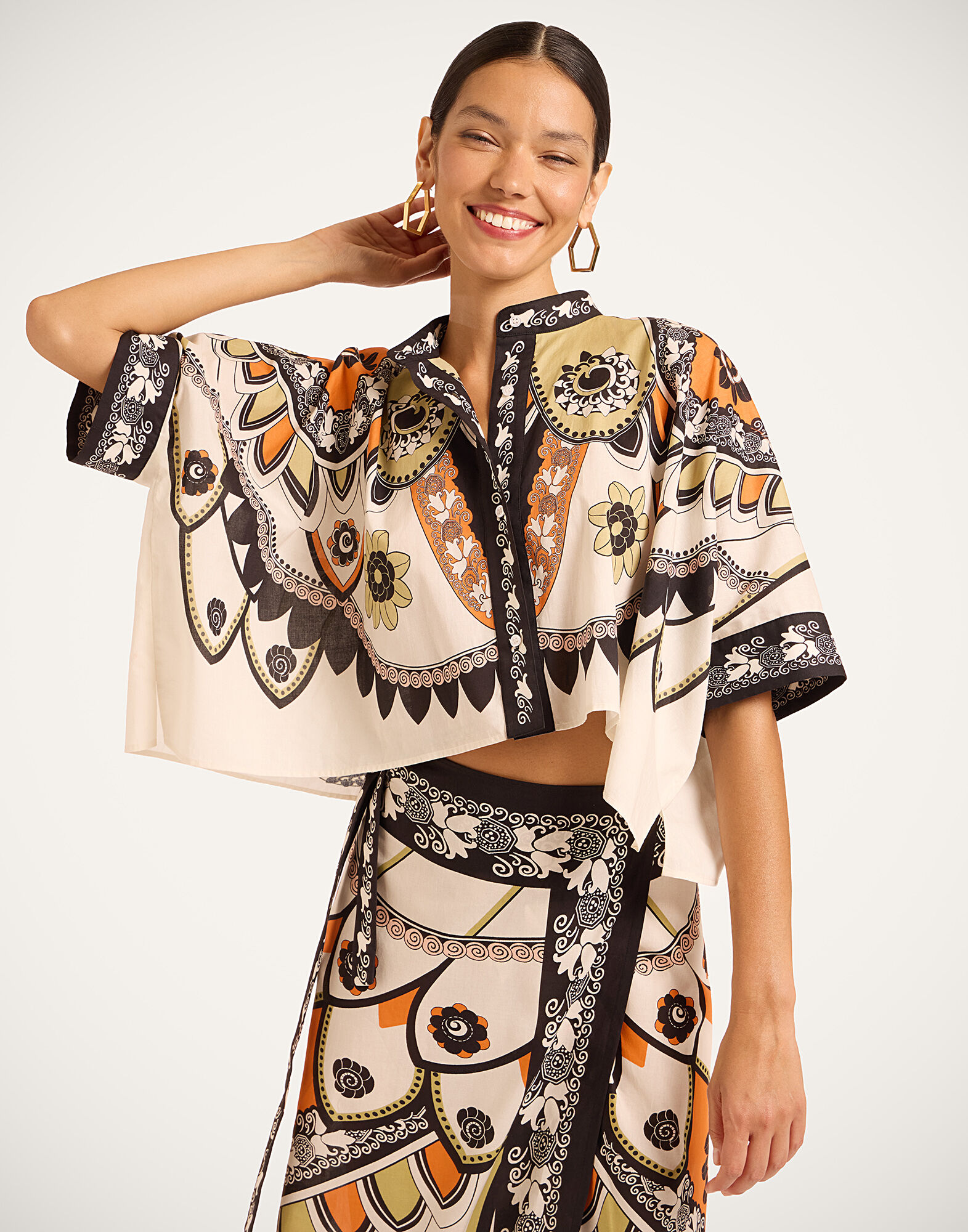 La DoubleJ Mini Foulard Shirt Plume Plac&eacute;e Ivory SHI0091COT056PLU03WH04