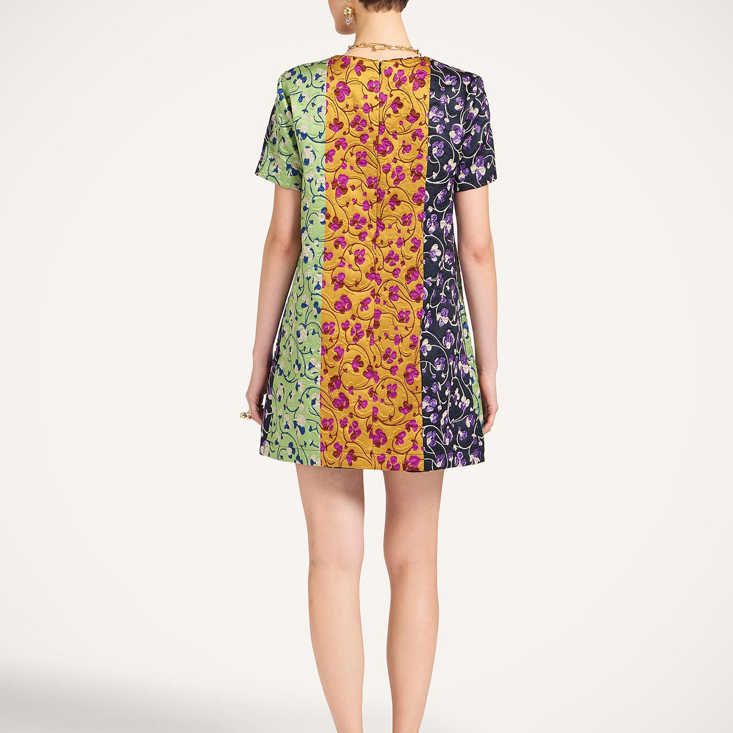  La Doublej Dresses Women - Mini Swing Dress Honeysuckle Tricolor Yellow L 88% Polyester 7% Silk 5% Polyamide 