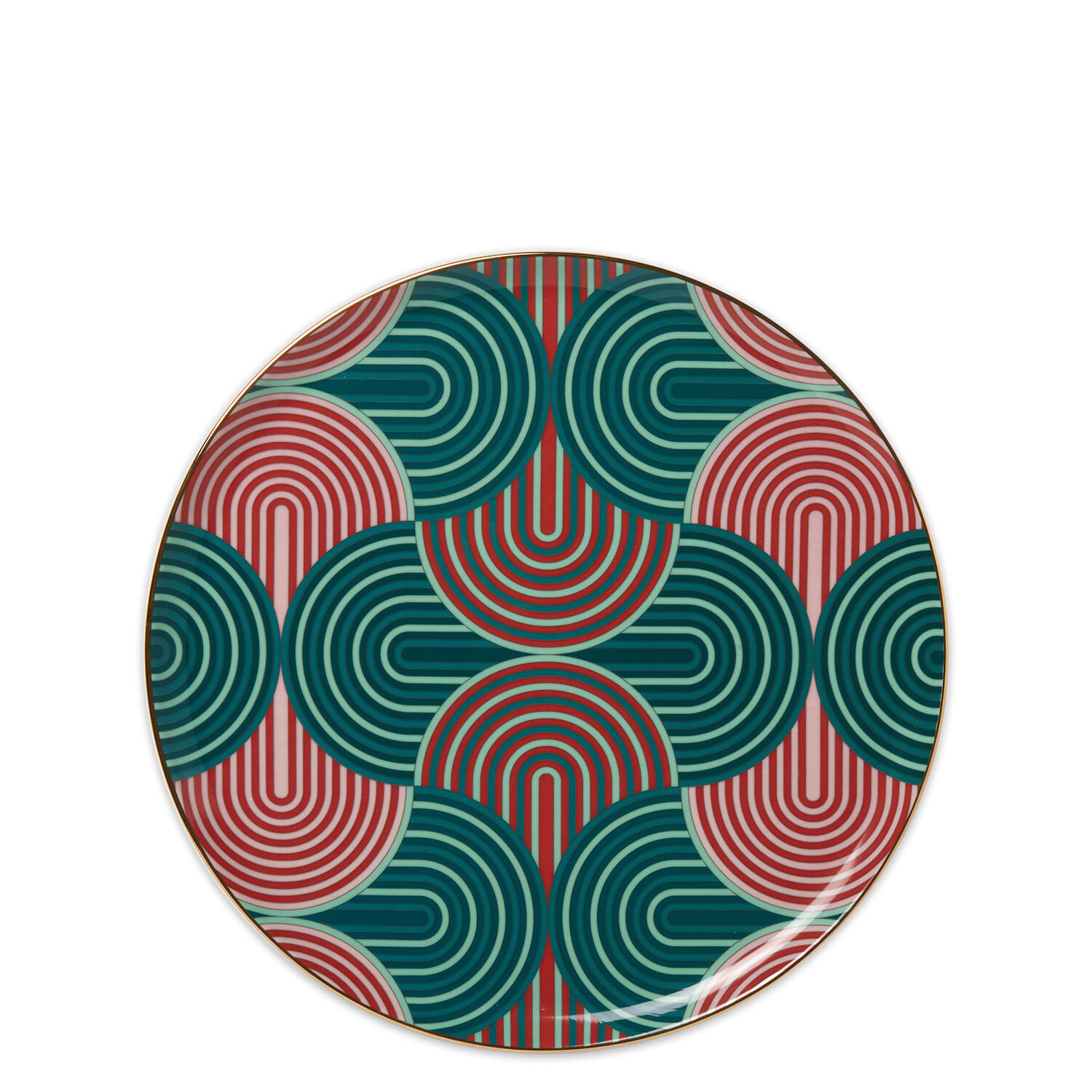 La Doublej Geometric-print Gilded Porcelain Serving Platter In Slinky Verde