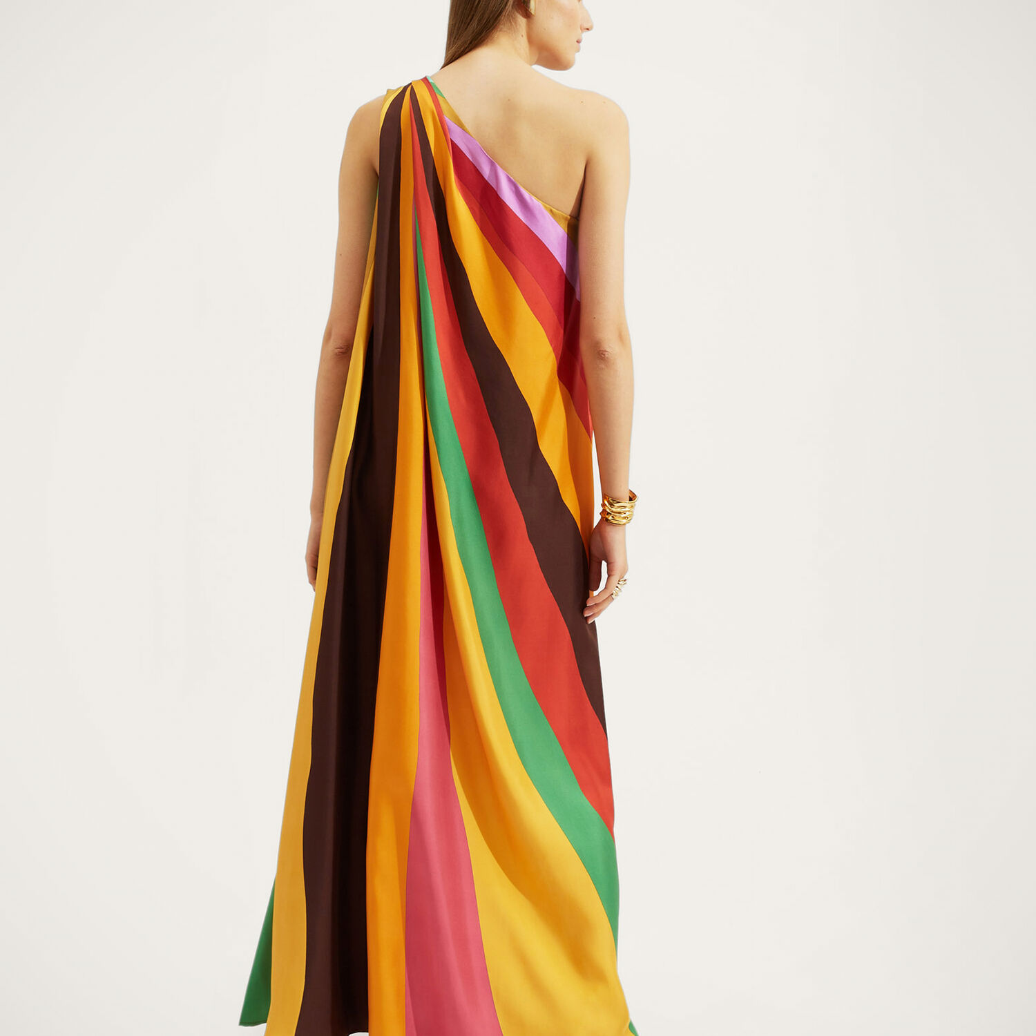 La Doublej Roy Striped Silk Maxi Dress In Rainbow