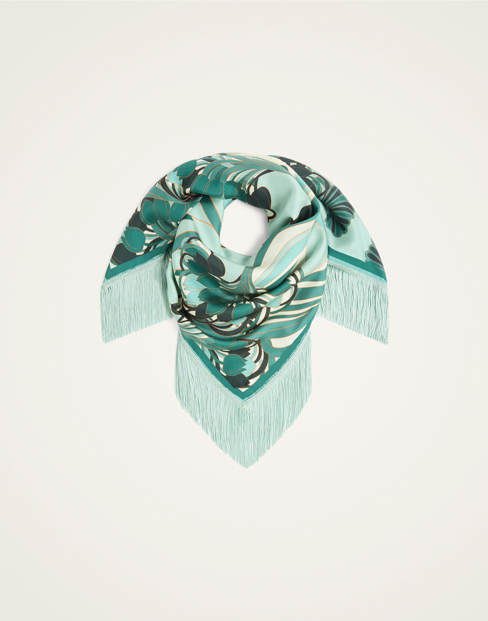 La DoubleJ Reversible Fringe Foulard 90 Blooming Tulip Plac&eacute;e Mint SCA0073SIL006BTU01GR11