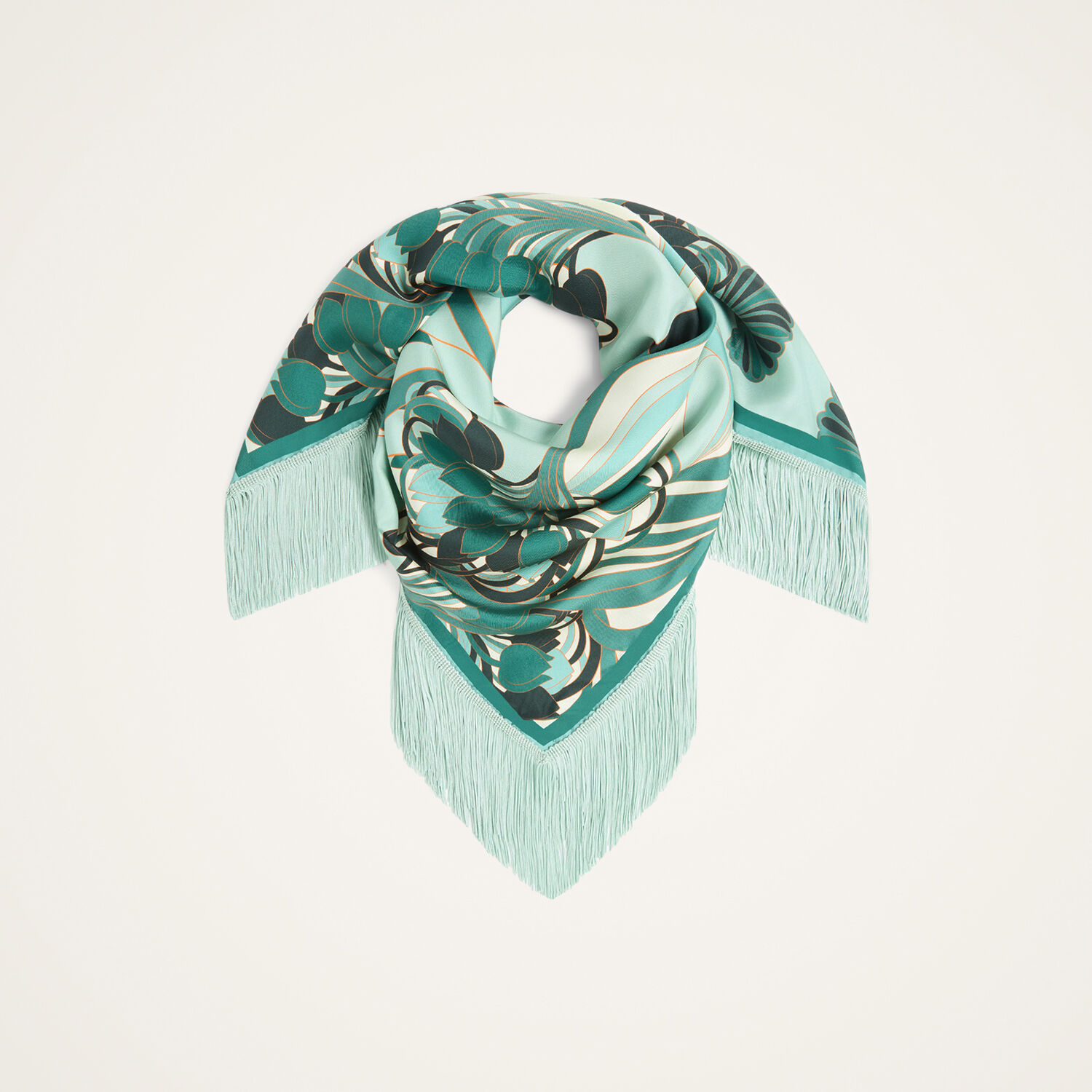  La Doublej Foulards & Scarves Women - Reversible Fringe Foulard 90 Blooming Tulip Placée Mint One Size 100% Silk 