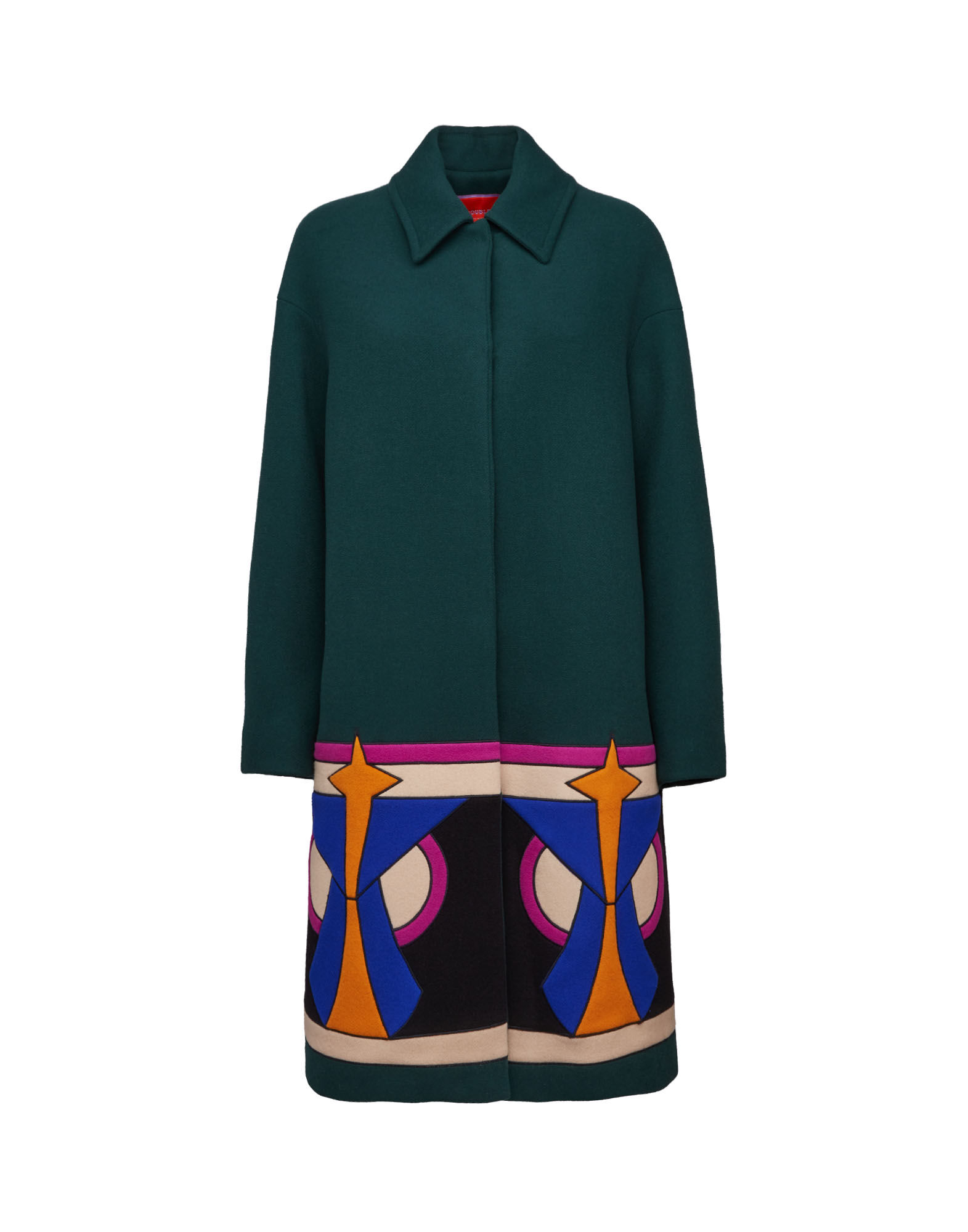Boxy Coat Intarsia in Dark Green for Women La DoubleJ