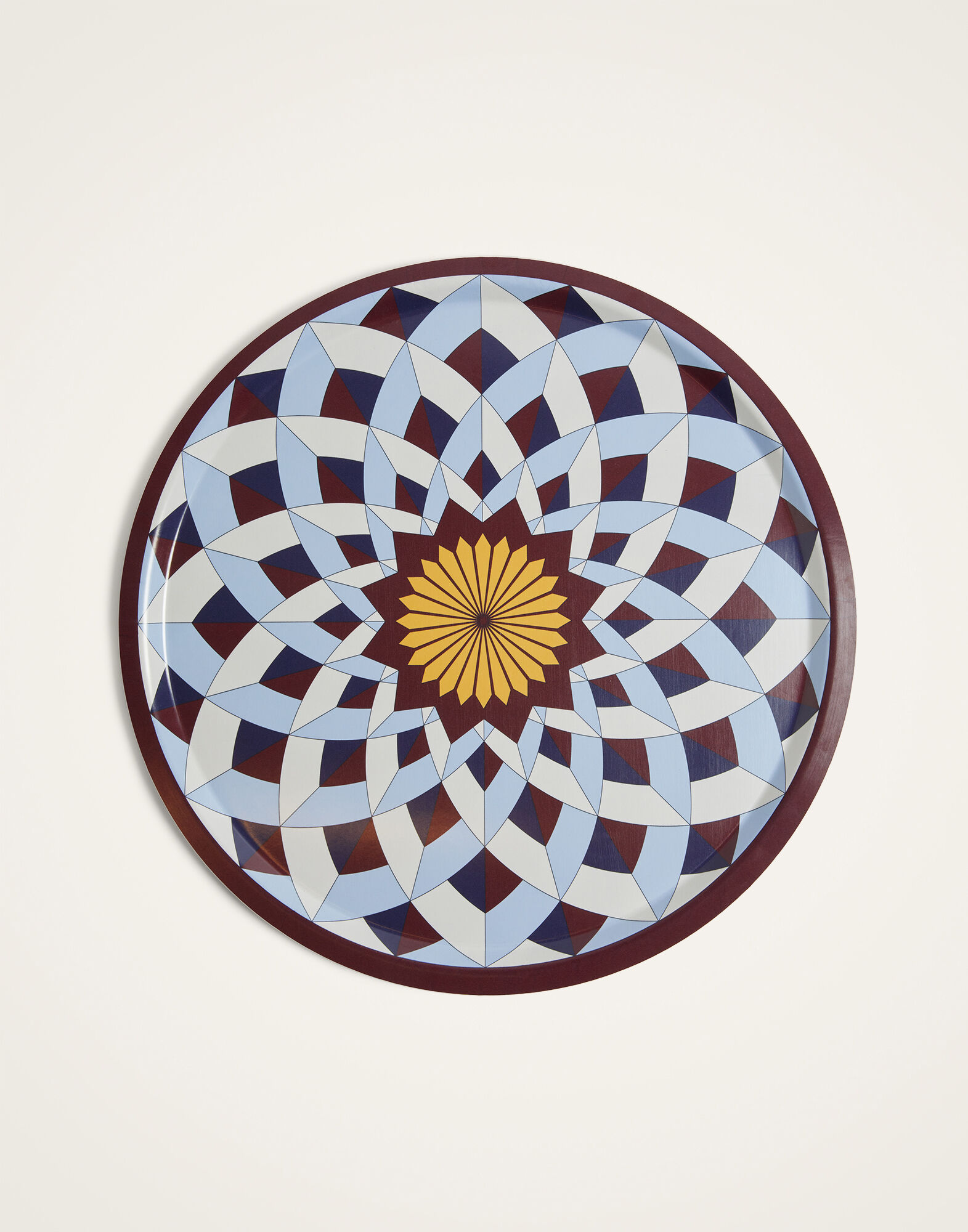 La DoubleJ Large Round Printed Tray Lotus Of Life Blue TRA0006WOD001LOL01BU03