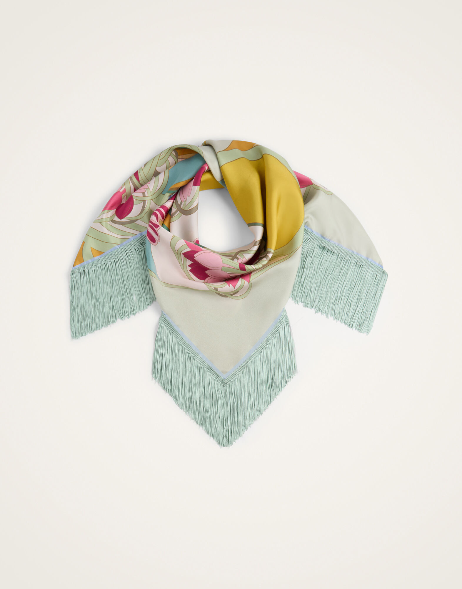 La DoubleJ Reversible Fringe Foulard 90 Tulip Plac&eacute;e Green SCA0073SIL006TUL08GR02