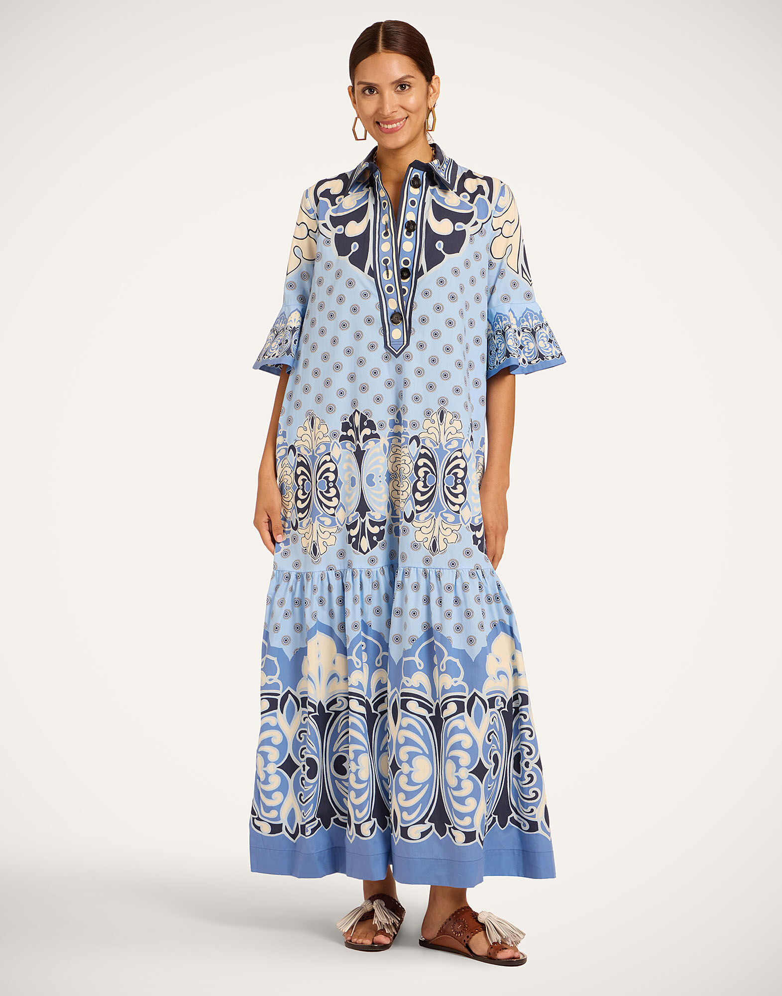 La DoubleJ Artemis Dress Cocoon Plac&eacute;e Blue DRE0201COT097COC02BU03