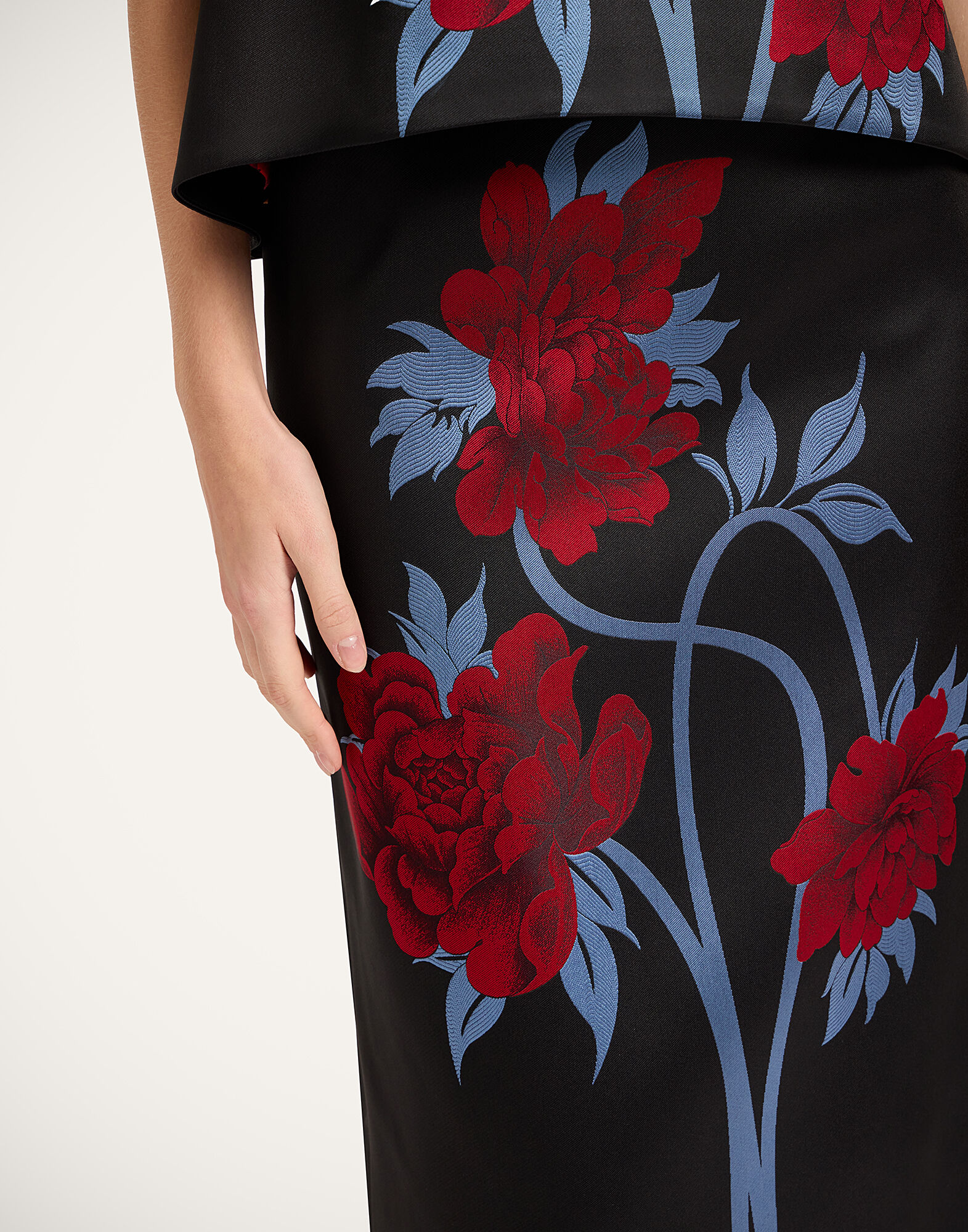 La DoubleJ Pencil Skirt Peonies Blue SKI0011JCQ135PEO08BU03