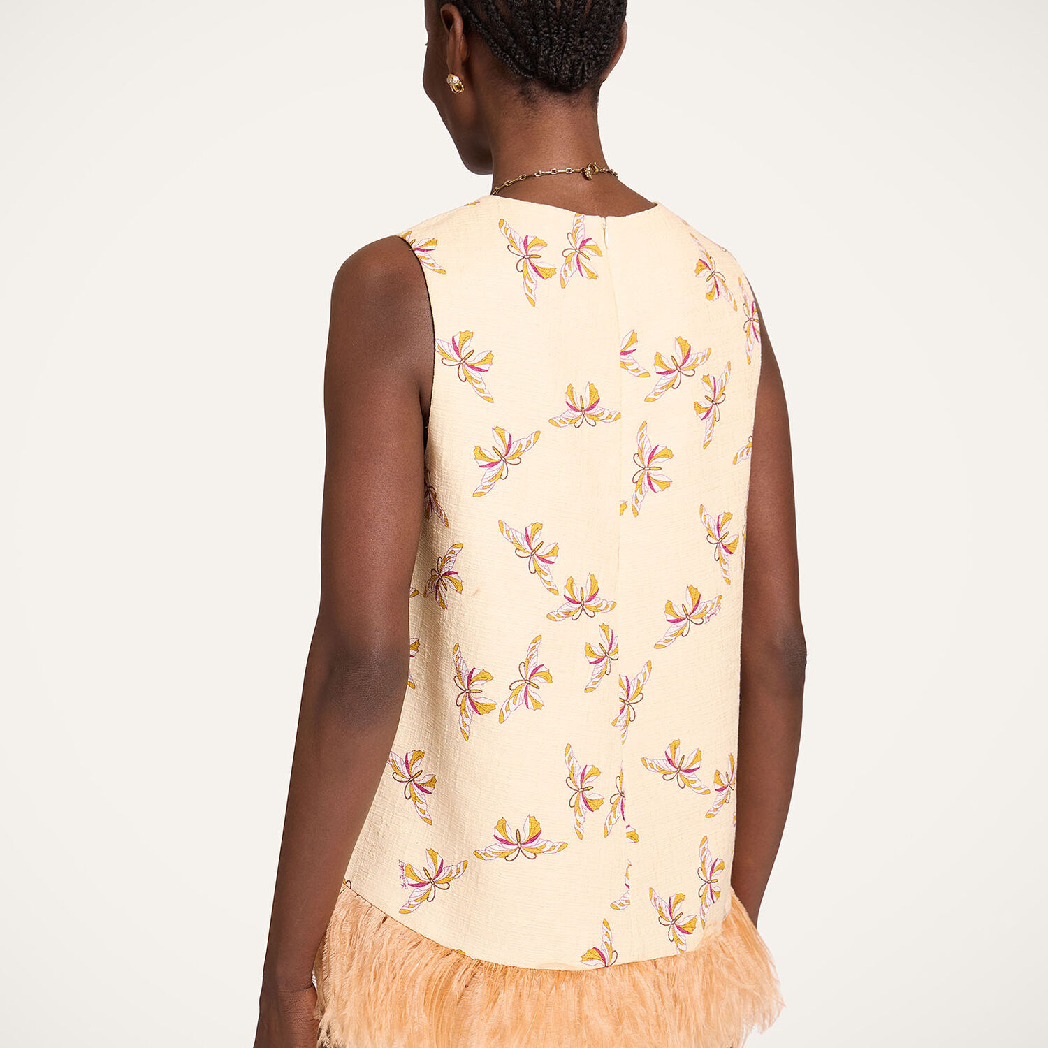  La Doublej Shirts & Tops Women - La Scala Top Farfalla Buttercream L 96% Cotton 2% Elastane 2% Ostrich Feathers 