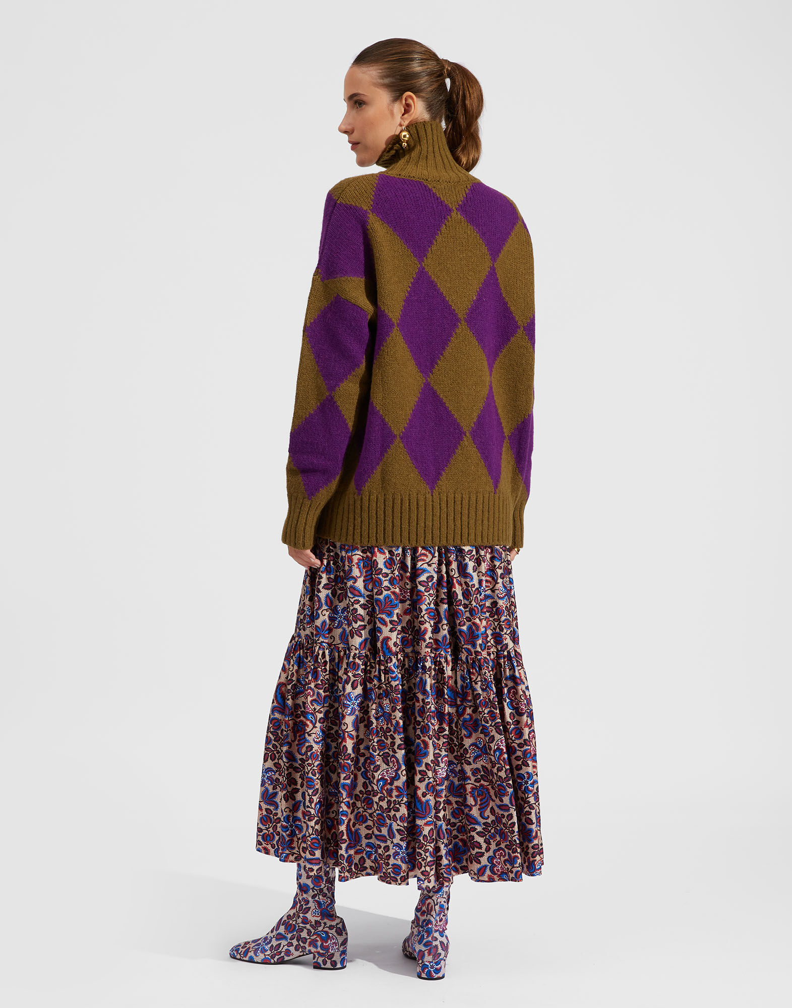 Argyle Sweater in Green Purple for Women La DoubleJ