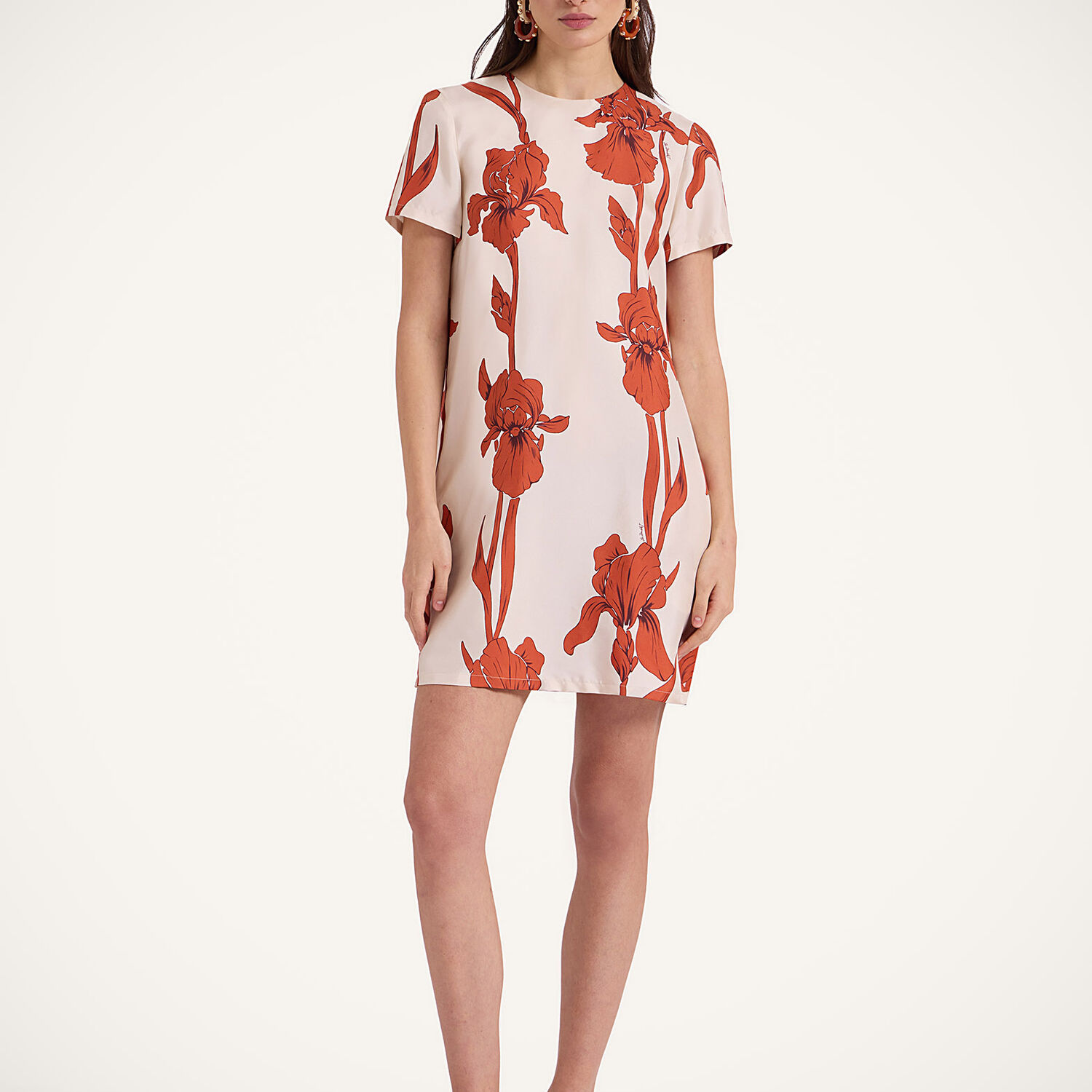 La Doublej Floral-print Silk-twill Mini Dress In Iris Dark Orange