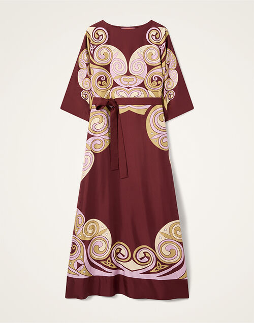 La DoubleJ Muumuu Dress Round Neck Kells Swirl Plac&eacute;e Burgundy DRE0574SIL006KLS01RE07