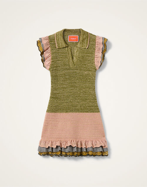 La DoubleJ Eight Counts Mini Dress Color Block Green & Pink DRE1059KNI199VA488GR12