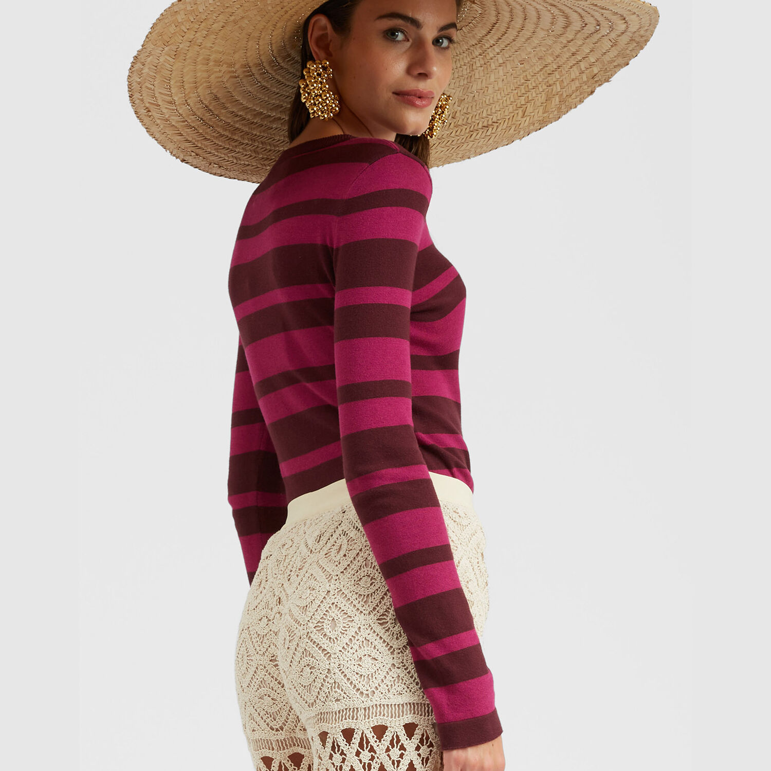 La Doublej Fine-knit Striped Jumper In Solid Fuchsia