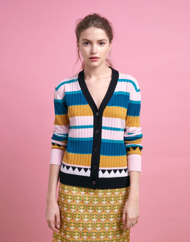 LaDoubleJ Striped Cardigan in Rosa Mix Rosa Mix PUL0002KNI001RIG0004