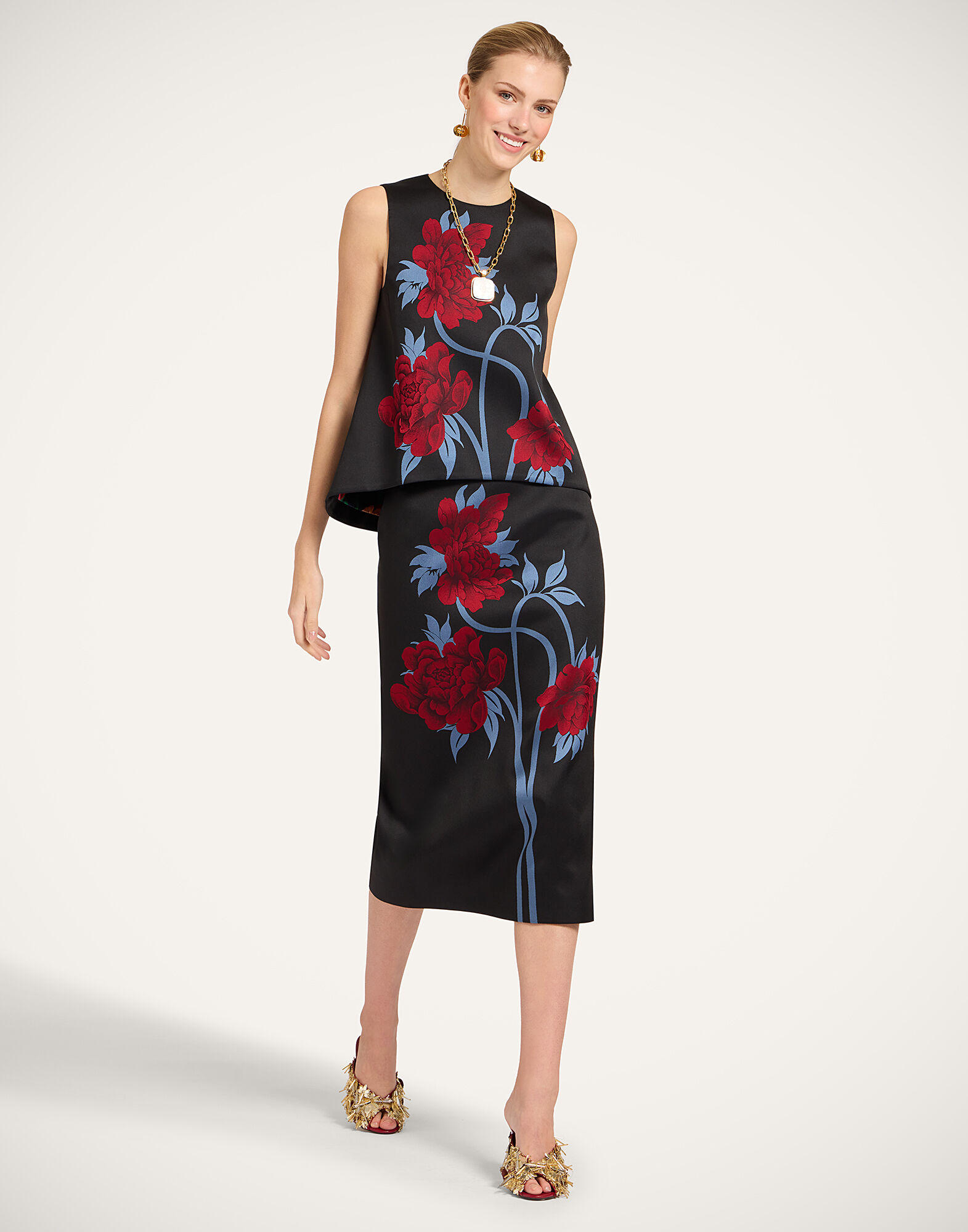 La DoubleJ Pencil Skirt Peonies Blue SKI0011JCQ135PEO08BU03